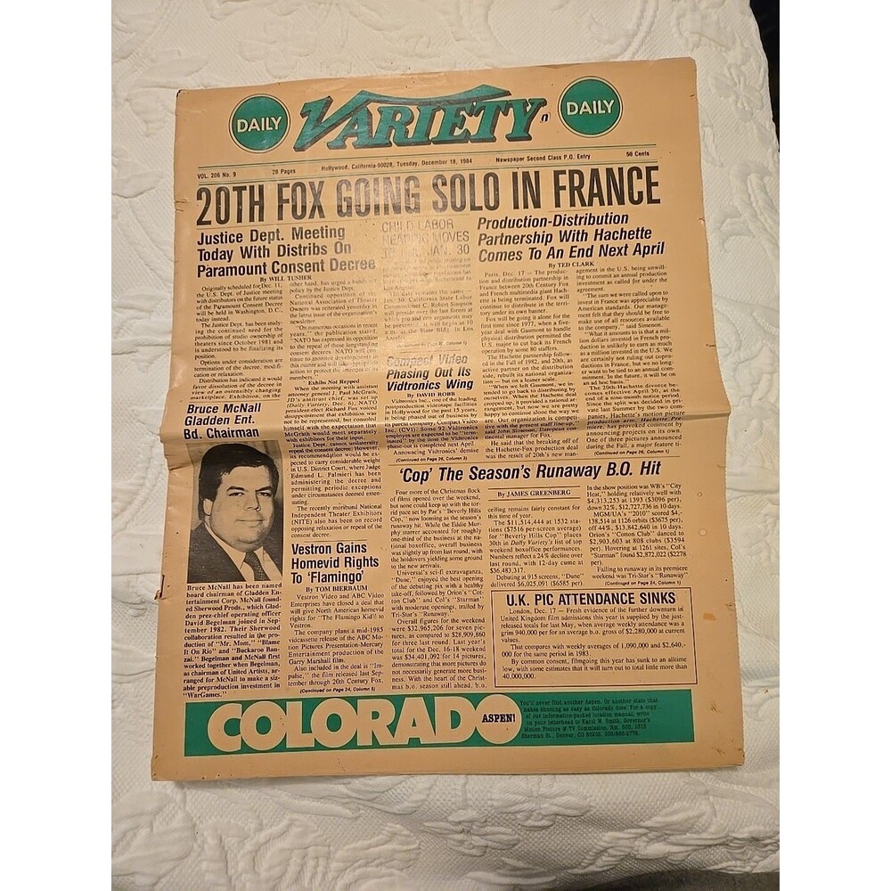 1984 Dec 18 Daily Variety Newspaper Hollywood Movies & TV Vol 206 Issue 9